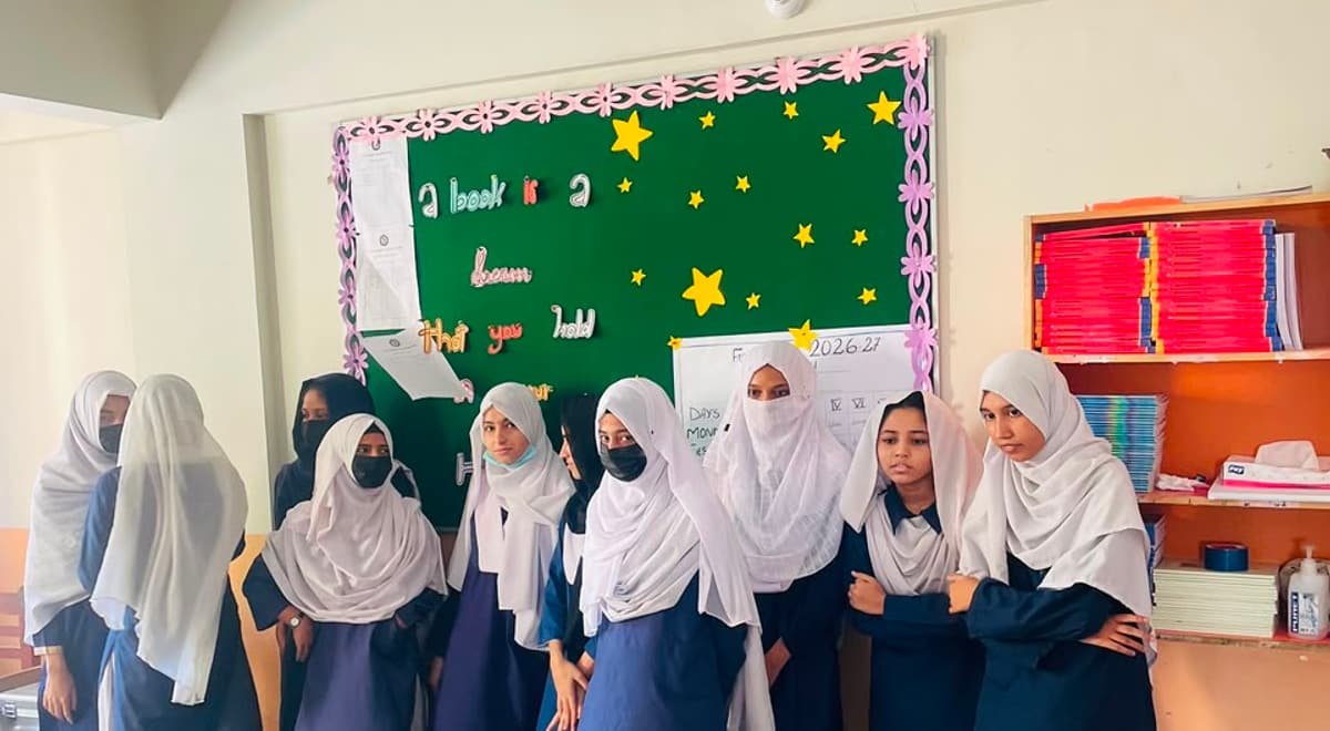 Girls in school uniform in a SkillUp Valley classroom